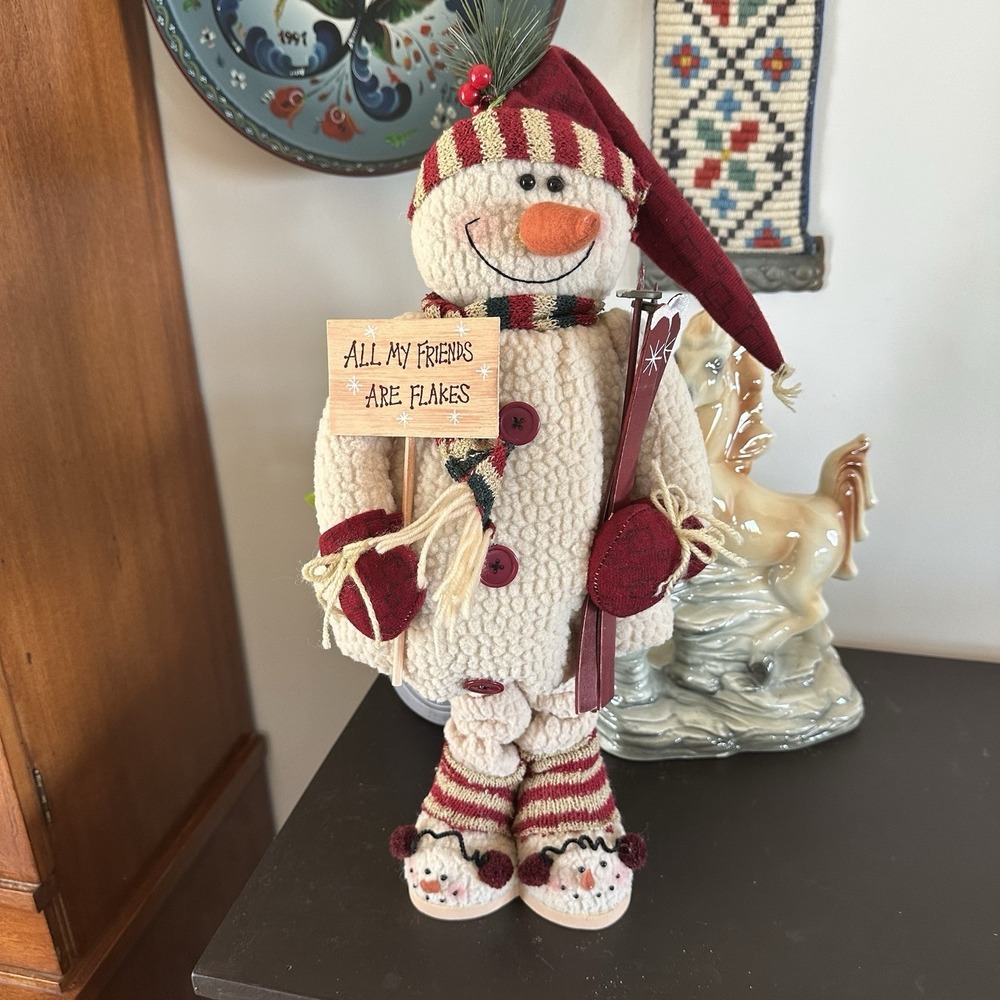 VTG Standing Country Rustic‎ Snowman "All My Friends Are Flakes" Christmas Decor